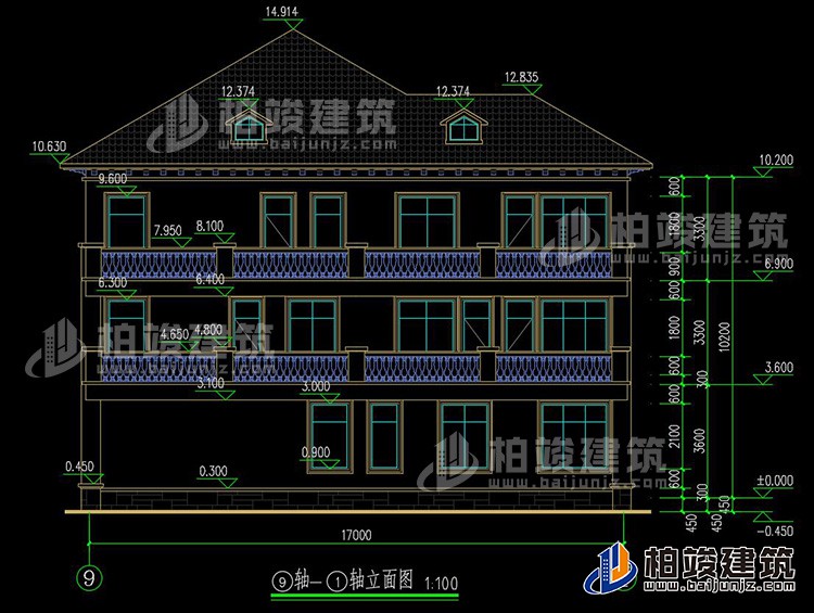 2019新農(nóng)村歐式別墅設(shè)計圖，三層自建房大氣漂亮別墅BZ368-簡歐風格