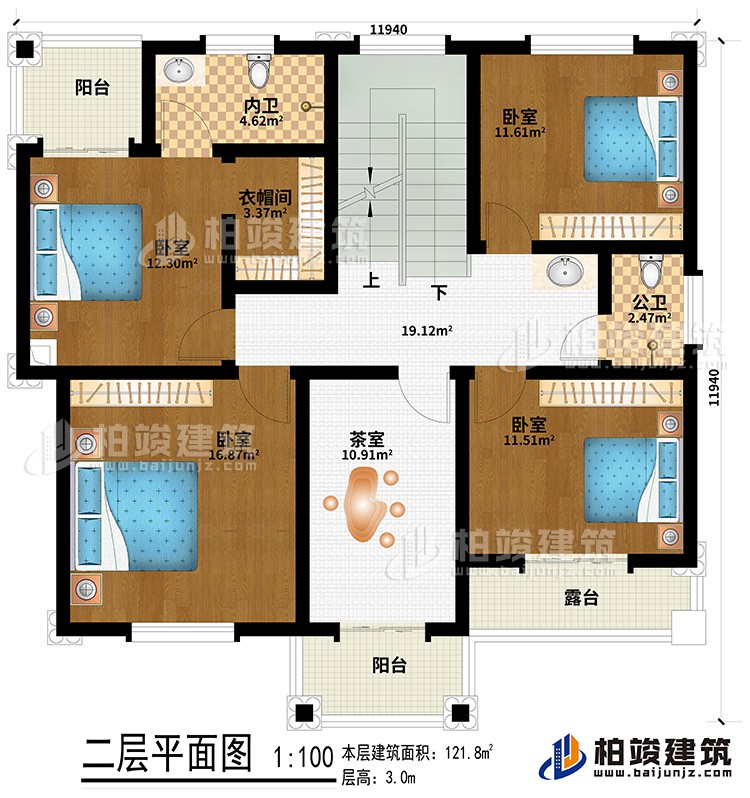 二層：4臥室、衣帽間、茶室、公衛、內衛、2陽臺、露臺