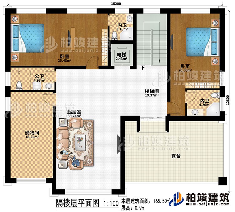 閣樓：2臥室、電梯、樓梯間、起居室、儲物間、公衛、2內衛、露臺